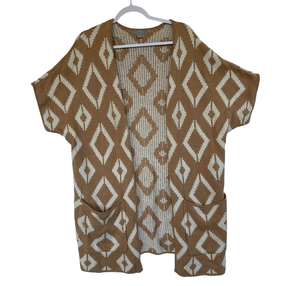 Jana Open Knit Cardigan Duster XL Brown Tribal Aztec Boho Western Cowgirl Cozy